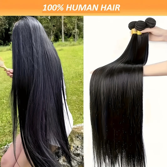 Hair Bundles Straight Bundles Brazilian Bone Straight Human Hair 1 Bundle Unprocessed Natural Color Remy Brazilian Virgin Human Hair Weave Extensions Human Hair Bundle Essential for Christmas