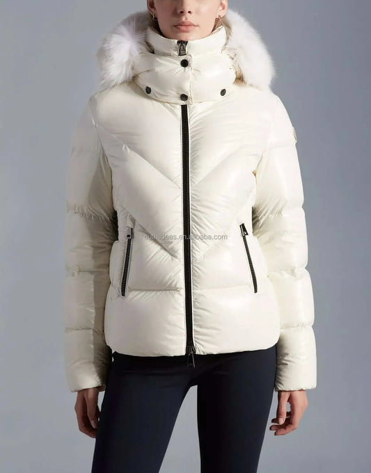 Unisex Women New with Tags Short Down Jacket Original Fur Hood Biker Puffer Jacket Full Zipped Coat Celac Down Jacket for Men