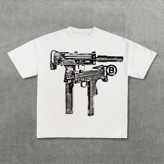 Men's Gun Print Graphic Tee Casual Street Style Short Sleeve Crew Neck T-Shirt Polyester Machine Washable Summer Fashion
