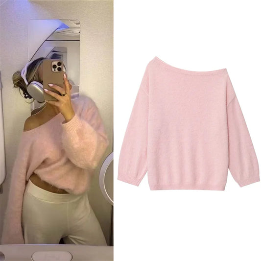 Women's Sweater 2025 New French Gentle Soft Wax Knit Loose Lazy Style Women's Fashion Asymmetrical Top