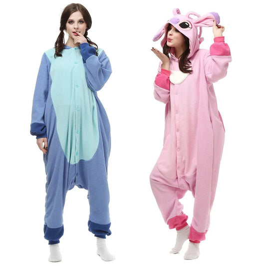 Stitch Blue And Pink Onesie Pajamas For Couples Matching Cartoon Animal Costume Halloween Christmas Party Sleepwear