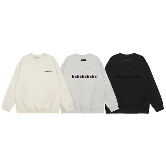 Trendy Brand Double Line Men's Round Neck Sweater Luxury Design Back Plush Letter Hoodie High Street Couple Fashion Sweater Set