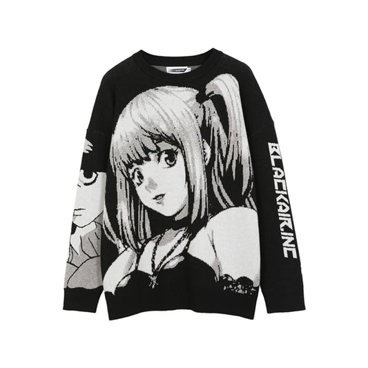 Black Sweater High Street Style European and American Hip-hop Loose Style Pretty Girl Pullover Sweater