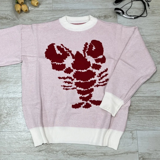 Cute Lobster Graphic Y2K Style Fashion Sweater Knitted Pullovers Autumn Winter Long Sleeve Women Resilience Streetwear