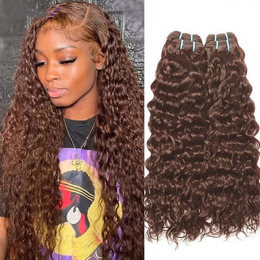 Chocolate Brown Deep Wave 3 Bundles Human Hair Brazilian Deep Wave Curly 100% Unprocessed Human Hair And Weave Human Hair Extension Human Hair Weave Bundles #4 Brown Double Weft Bundles For Women