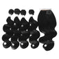 [Luxurious Body Wave Hair Weave] 4 Bundles Luxurious Body Wave Synthetic Hair Weave - 14 Inch Black Hair Extensions with 4x4 Closure