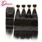 4 Bundles of Peruvian Straight Human Hair Weave with 4x4 Transparent Lace Closure - Virgin Remy Hair Extensions for Women, Long & Smooth Black Hair, Versatile Styling, Natural Look