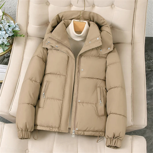 Women Puffer Warm Parkas Female Long Sleeve Casual Cotton Padded Jacket Hooded Snow Wear Coat Outwear 2025 New Winter Jacket