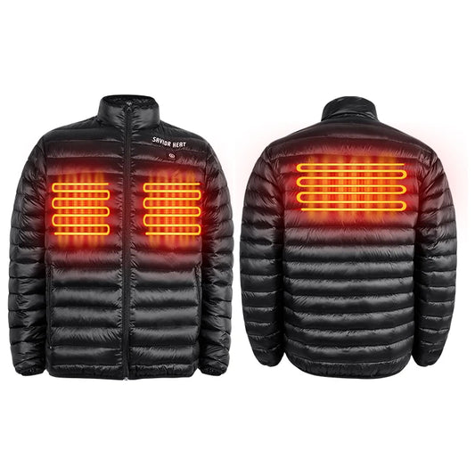 Men's Winter Puffer Jacket Electric Rechargeable Battery Heated Zipper Closure Stand Collar Crocheted Vintage Heating Jacket