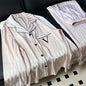Women Striped Pajamas Set Ice Silk Sleepwear Luxury Embroider Letter Pajama Sets Couple Men Lady 2 Pieces Pajama Sets Homewear