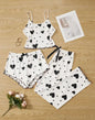 Womens 3 Piece Pajama Set Cute Heart Print Ribbed Cami Top Shorts Pants Sleepwear Loungewear Lettuce Trim Bow Valentines Gift