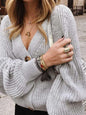 Grey Cardigan Sweater Women Cozy Soft Knit Button Up V-Neck Jumper Basic Knitwear Autumn Winter Outfit