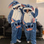 Stitch Couple Onesies Pajamas Anime Winter Cartoon Coral Fleece Thermal Hooded Large Size Pullover Men's Casual Women's Pajamas