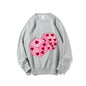 Graphic Sweatshirt Pink Dice Hearts Fun Y2k Print Sweatshirt Game Oversize Casual Wear Trendy Playful Design Sweet Vibe Clothes