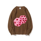 Graphic Sweatshirt Pink Dice Hearts Fun Y2k Print Sweatshirt Game Oversize Casual Wear Trendy Playful Design Sweet Vibe Clothes