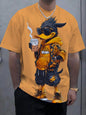 [Casual Graphic T-Shirt] Stylish Casual Men's Graphic T-Shirt Cartoon Duck with Glasses & Coffee Design Yellow Short Sleeve Tee