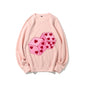 Graphic Sweatshirt Pink Dice Hearts Fun Y2k Print Sweatshirt Game Oversize Casual Wear Trendy Playful Design Sweet Vibe Clothes