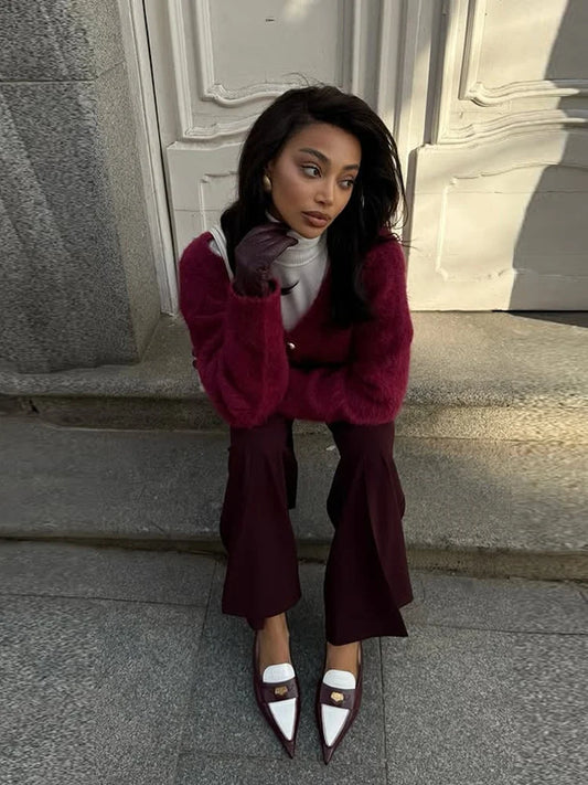 Homair Women's Sweater With Scarf Grey Full Sleeve V-Neck Single-breasted Female Cardigan 2025 Autumn Fashion Cozy Lady Knitwear