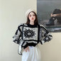 Women's Sweater Graphic Short Knit Tops for Woman Crop Pullovers Round O Neck Long Sleeve Crochet Korean Style Winter 2025 Sale