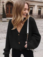 Grey Cardigan Sweater Women Cozy Soft Knit Button Up V-Neck Jumper Basic Knitwear Autumn Winter Outfit