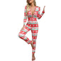 Latest Women's Pajamas Christmas  Jumpsuit Button V Neck Long Sleeve Christmas Cartoon Print  Pajamas