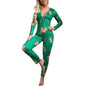 Latest Women's Pajamas Christmas  Jumpsuit Button V Neck Long Sleeve Christmas Cartoon Print  Pajamas