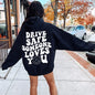 Women's sweater with letter slogan kangaroo pocket drawstring printed couple loose hoodie