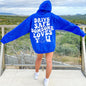 Women's sweater with letter slogan kangaroo pocket drawstring printed couple loose hoodie