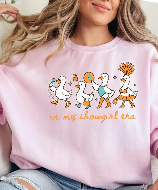 Silly Goose Showgirl Era Cartoon Sweatshirts for Women Funny Trendy Meme Show Girl Graphic Sweatshirt Cute Animal Humor Tops