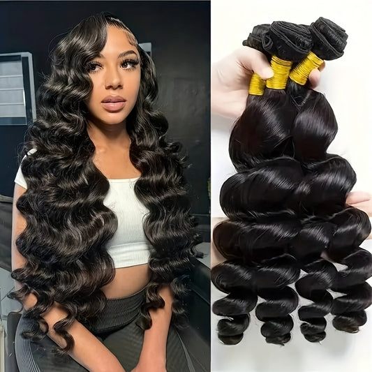 Luxurious 12A Loose Wave Human Hair Weave - 3 Bundles, Unprocessed Virgin Brazilian Hair, Natural Color for Women - Perfect for All Seasons